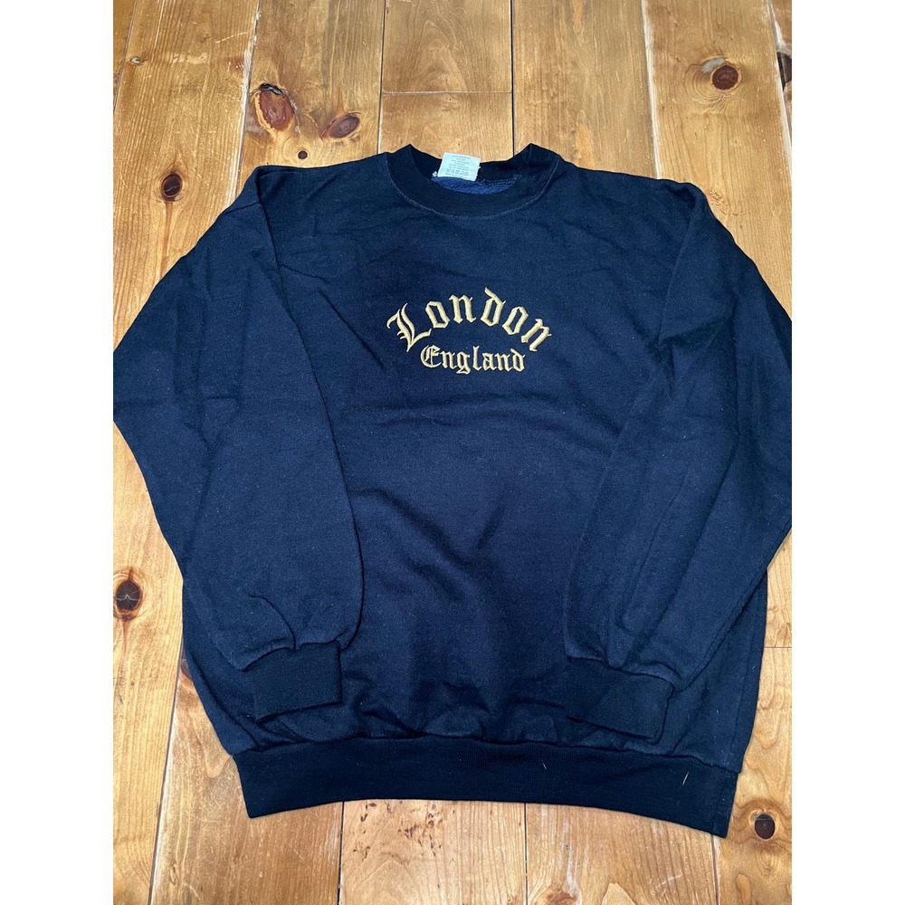 Vintage London England Souvenir Sweatshirt Navy Blue Gold Embroidered XL UK Made